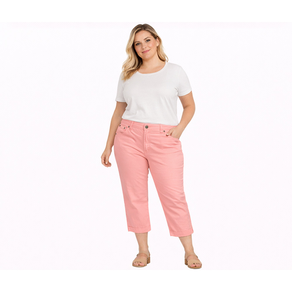 Woman Within Women’s 12WP Pink Coral Cropped Pants Zip Button Stretch NWOT